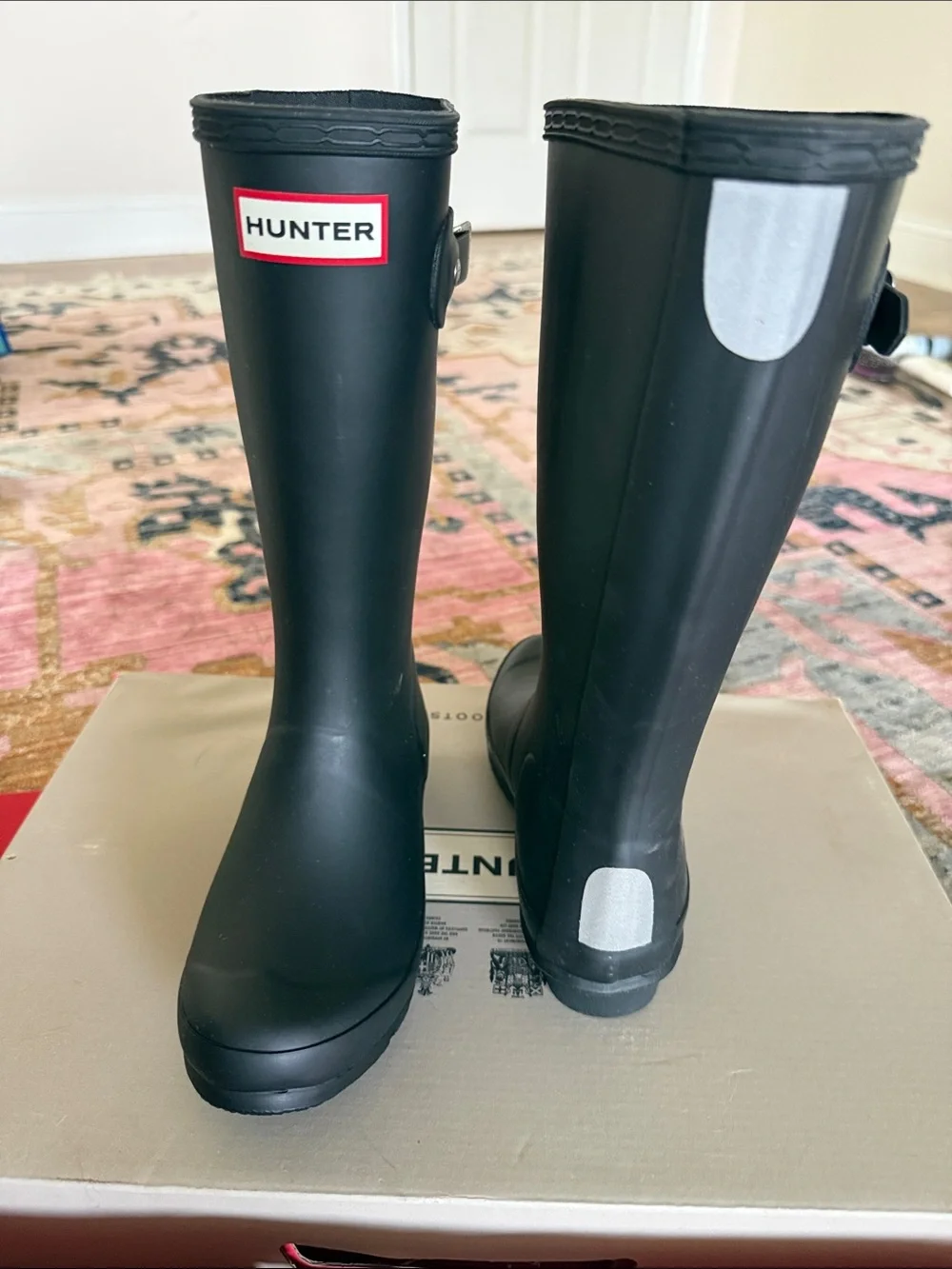 Hunter Black Tall Matte Rubber Rain Boots with Logo